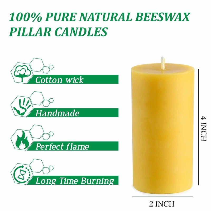 Pure Beeswax Pillar Candles 2x4 Inch, Natural Bees Wax Pillar