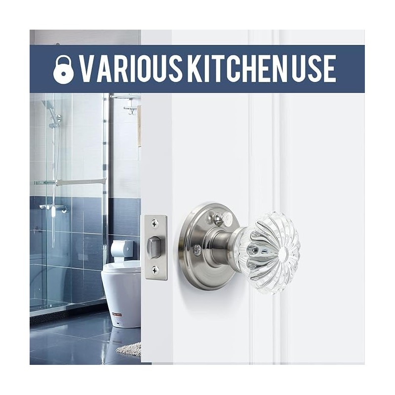 Cielsa Dawn Glass Door Knobs Interior with Lock, Satin Nickel