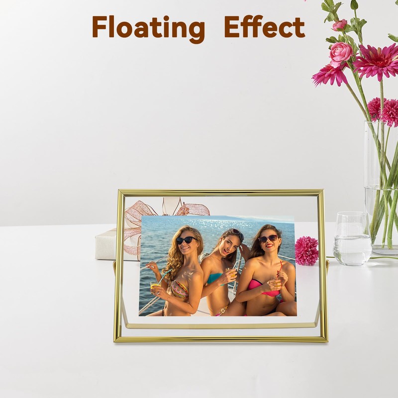 AhaGo Gold Floating Frame, 6"x8", Horizontal, 2 Set, For Picture