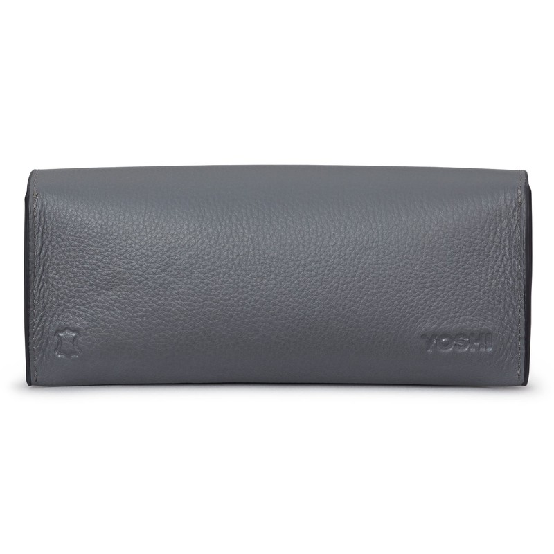 Brontë Bookworm Leather Glasses Case, Sunglasses Case, Flap Over, Grey