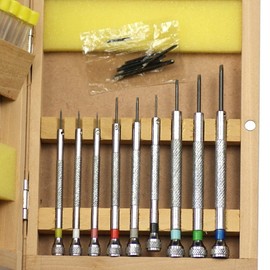 9 Watchmaker's Screwdrivers in Real Wooden Box S1 Deluxe Star XXL for Watch Repair
