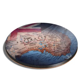 1 x Round Coaster - Australian Flag Map Australia Cork Backed MDF Glossy Tea Coffee Accessory #21170