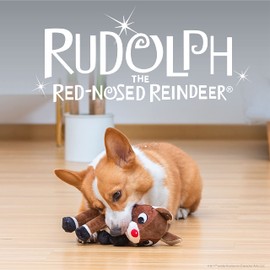 Rudolph The Red-Nosed Reindeer Toys for Dogs - 9" Plush Rudolph Squeaker Dog Toy, Chew Dog Toys - Holiday Toys for Pets, Christmas Dog Toys, Rudolph Dog Toy, Dog Toys for Christmas