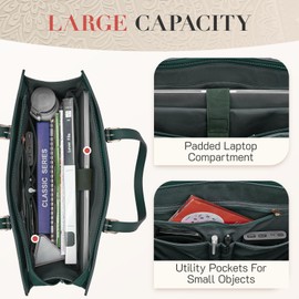 Missnine Laptop Bag for Women 15.6 inch Work Tote Bags PU Leather Professional Computer Briefcase for Office, Business, Green