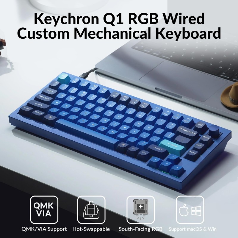 Keychron Q1 RGB Wired Custom Mechanical Keyboard, 75% Layout QMK/VIA