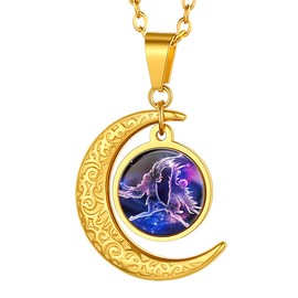 Suplight Gemini Constellation Necklace, Horoscope Pendant Astrology Necklace, Celestial Star Sign Jewelry, Birth Sign Charms, Gold Filled Zodiac Necklace Gemini, Crescent Moon Necklaces for Women