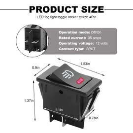 DXNQ Car Fog Light Toggle Rocker Switch, 4 Pin 12V 35A ON/Off SPST Fog Lamp Toggle Switch with LED Light, Universal Rear Front Fog Light Rocker Switch for RV Truck Marine Boat (Red)