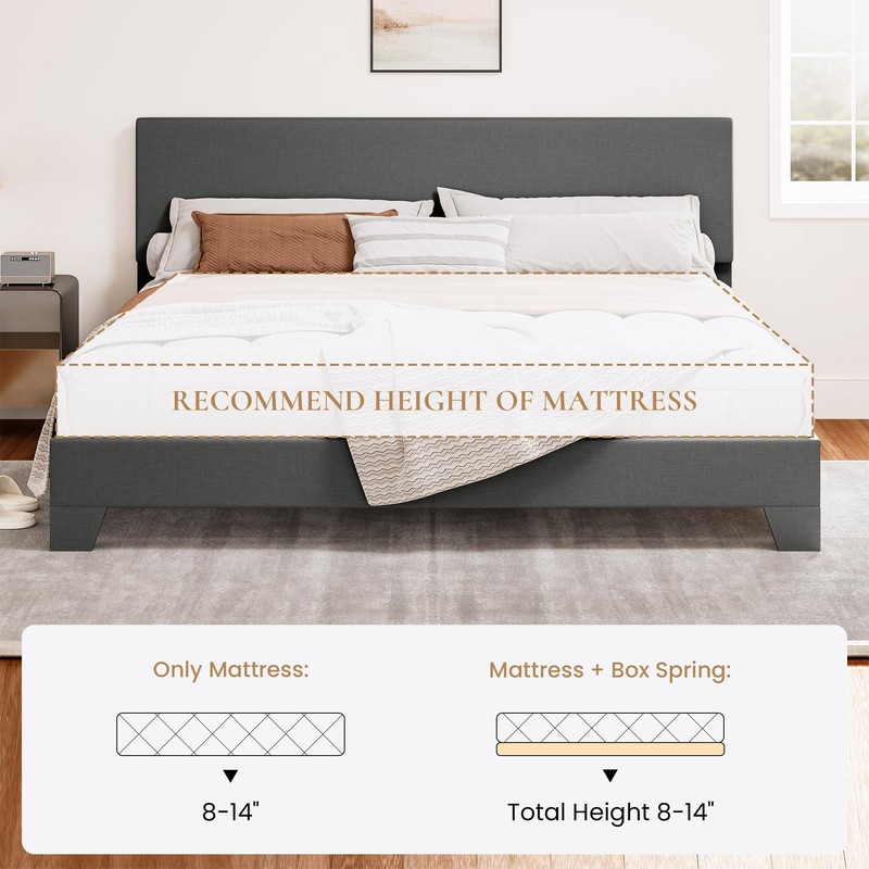 SHA CERLIN Dark Grey King Platform Upholstered Bed Frame with