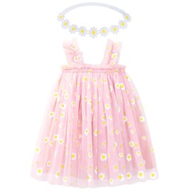 BGFKS Baby Girls Toddler Daisy Tutu Dress,Princess Party Dress with Soft Daisy Flower Headband.(Pink,12 Months)