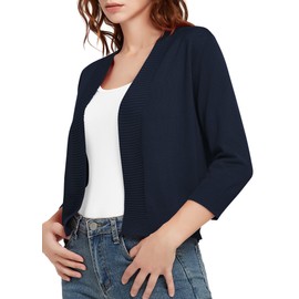 Urban CoCo Women's 3/4 Sleeve Lightweight Open Front Knit Sweater Cardigan (Navy Blue, XL)