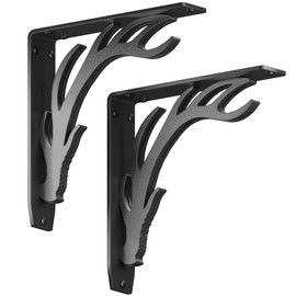 Starby Elk Lodge Antler Heavy Duty Steel Fireplace Mantel Brackets, Floating Shelf, Countertop Support, Log Cabin - Hand Welded (2 Pack) (10 x 10 x 2)