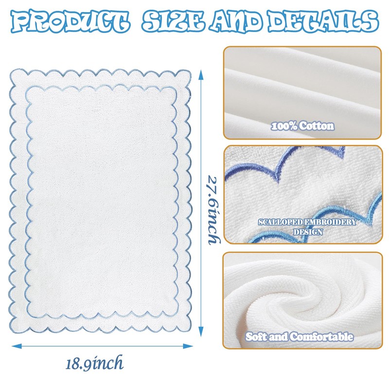 Xkdamai 1Pcs Scalloped Bath Mat Towel 100% Cotton Scallop Bathroom