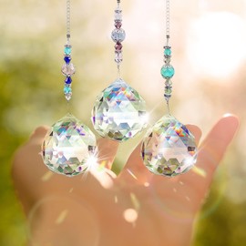 Pack of 3 Sun Catchers Crystal, Sun Catcher, Multi-Colourful Crystal Prism Hanging Ornaments, Garden Crystals for Hanging Decoration, Home Garden Decoration, Sun Catcher Craft Set