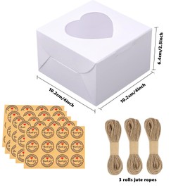 Gbateri 50 Pack 4 Inch Bakery Boxes with Window - Small Cake Boxes 4x4x2.5 inches - Cookie Boxes - Treat Gift Boxes for Pastry Muffins Donuts Dessert Cupcakes Strawberries Candy Party Favor (White)