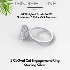 3 Carat Oval Engagement Rings for Women by Ginger Lyne | Cubic Zirconia Wedding Rings for Women Sterling Silver White Gold | Large Fake Diamond Engagement | Travel CZ Simulated Promise or Bridal