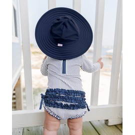 RuffleButts® - Gorro de baño con protección solar UPF 50+ para bebés y niñas pequeñas, marino, 6-10 años