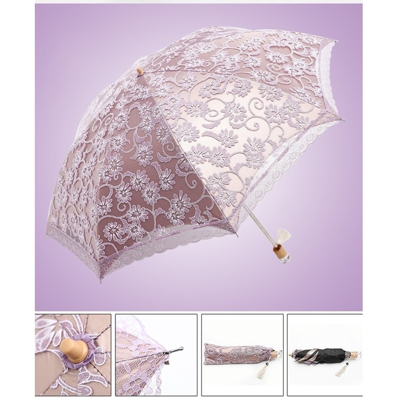 Honeystore Lace Travel Parasol Twice Folding Anti-uv Sunshade Windproof Umbrella