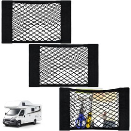 CODOHI 3 PCS RV Cargo Storage Mesh Net, Elastic Stretchable Car Storage Net RV Netting Pocket Bag with 6 Adhesive Strip for Car, SUV, Truck, Cabinet Organize(15.7 x 9.8 Inch) (3)
