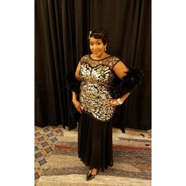 PrettyGuide Women 's 1920s Sequin Gatsby Flapper Formal Evening Prom Dress M Gold Burgundy