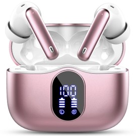 Wireless Earbuds, Bluetooth Headphones 5.3 HiFi Stereo, Wireless Earphones with ENC Noise Cancelling Mic, IP7 Waterproof in Ear Wireless Headphones, LED Digital Display Ear Buds, Rose Gold(2024)
