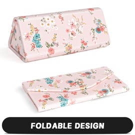 NPOOYI Sunglasses Case, Foldable Glasses Case, Magnetic PU Leather Hard Shell Folding Eyeglass Holder Box, Collapsible Unisex for Women Men, Pink flower
