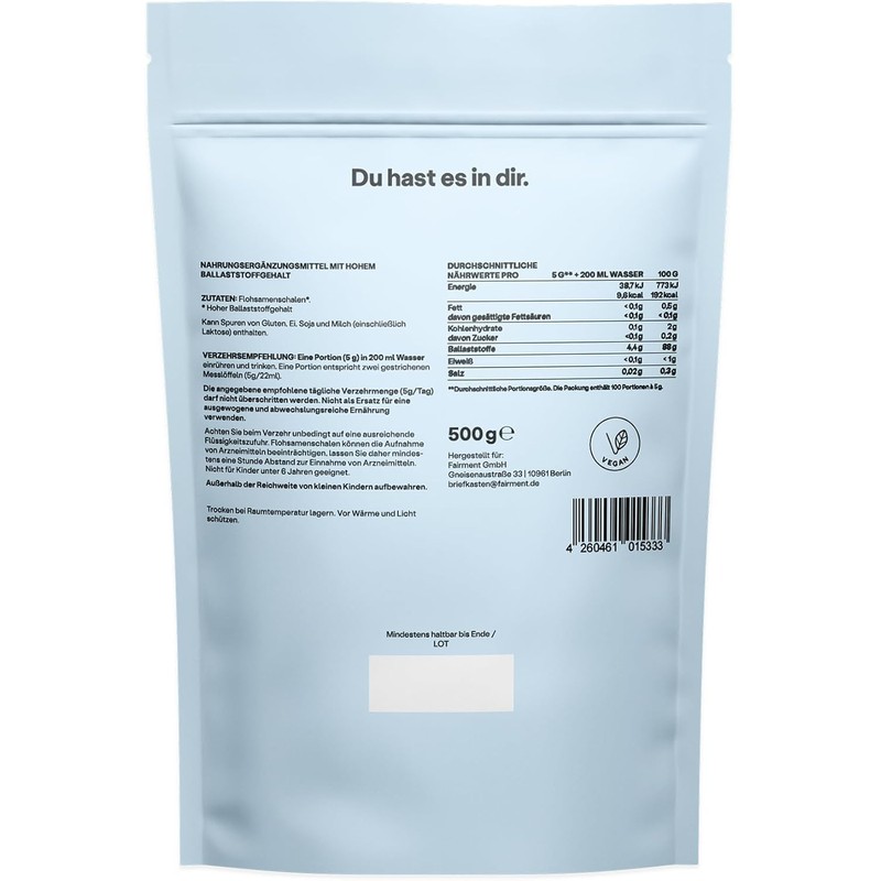 Cáscaras de Psyllium Husk Fairment 500 g – Fibra natural