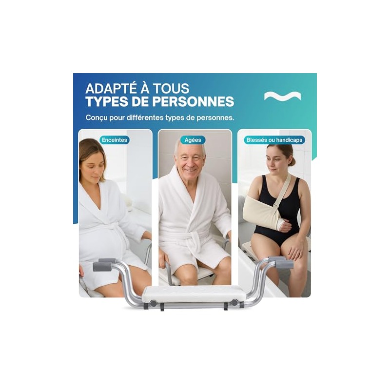 Non-slip aluminium and plastic PMR bath seat – Adjustable in