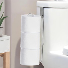 Silver Toilet Paper Holder with 3 Rolls Reserve, Stainless Steel Toilet Paper Holder Wall Mount, Over The Tank Bathroom Organization, Brushed Nickel and Chrome Tissue Holder for RV, Restrooms, 1Pcs