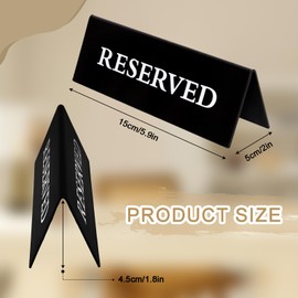 6 Pieces Plastic Reserved Table Sign for Wedding Acrylic Double Side Table Tent Black Guest Reservation Tables Seat Sign 5.9 x 2 Inches Reserve Seating Signs for Restaurant Chairs Wedding