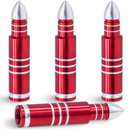4PCS Bullet Style Long Tire Valve Caps, Corrosion Resistant Leak-Proof Tire Air Cap, Aluminum Alloy Wheel Valve Covers fits Cars, Trucks, Bikes, Motorcycles, Bicycles Tire Caps(Red)