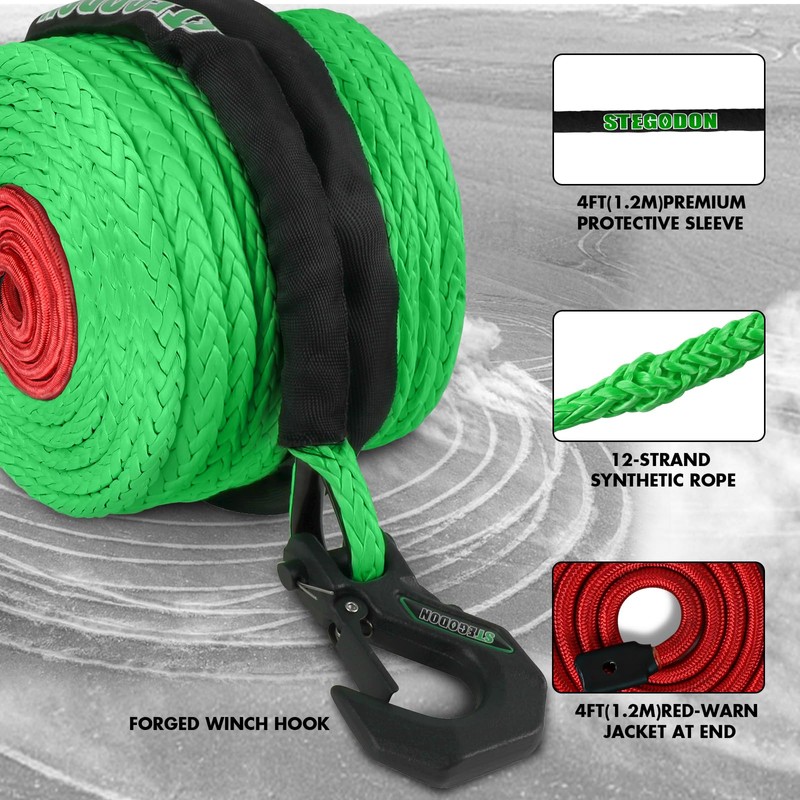 STEGODON Winch Rope 1/4in X 50ft Synthetic Winch Rope Kit,10000LBS