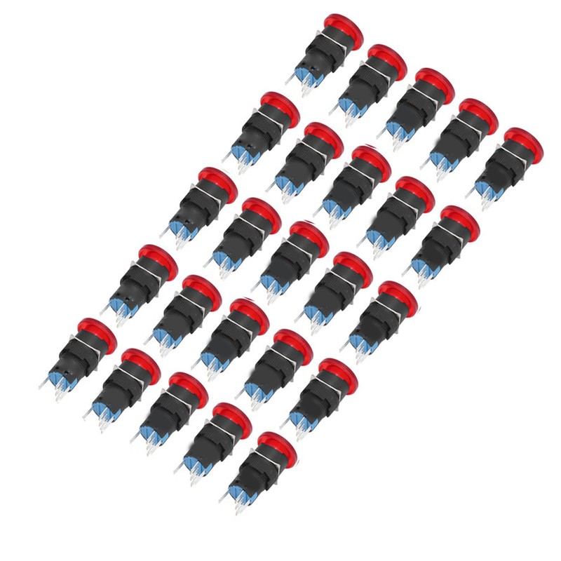 25Pcs Button Switch Mushroom Head Self Locking Push Switches with