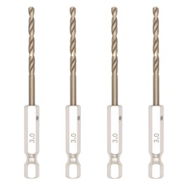 FiLwW Hexagonal Shaft Ironwork Drill 4-piece Set, 0.12 inch (3.0 mm), M35 High Speed Steel Drill Bit, DIY, Electric Tools, Drilling and Tightening Tools, Metal, Wood, Plastic, Drilling