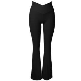 Sunzel Women's Flare Leggings with Pockets Crossover Wide Leg Yoga Pants High Waist Tummy Control Bootcut Trendy Workout Fall 32" Black Small