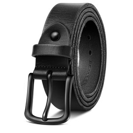 BULLIANT Men belt, Grain Leather Belt For Men Dress Casual Jeans 1 3/8(Black,38"-40" Waist Adjustable)