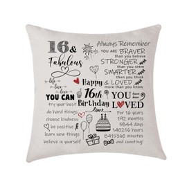 AMZKWY Birthday Cushion Cover Throw Pillow Cover, 45x45 CM Birth Anniversary Date of Birth Gift for Family Friends Parents Keepsake Gifts Home Decoration (16th Birthday)
