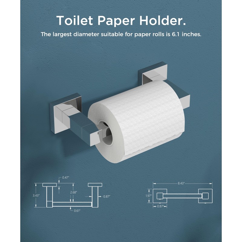 FORIOUS Toilet Roll Holder, Wall Mount Stainless Steel Square Double