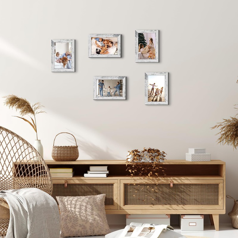 HORLIMER 4x6 Picture Frame Set of 15, Distressed White Rustic