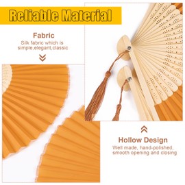 Vaktop Hand Fans, 2 Small Fabric Hand Fans, for Cooling in Summer, Foldable Hand Fan with a Tassel and Fan Bag - for a Wedding, as a guest gift, for a Performance, as a Dance Decoration (Gold)