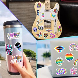 50 Pcs Cool Punk Trippy Psychedelic Stickers for Water Bottle, Waterproof Vinyl Laptop Decals, Adults Hippie Pop Psychedelic Sticker Pack, Phone Cases Guitar Luggage Skateboard Decoration
