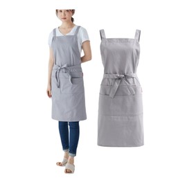 Jeelow Twill Cotton Cooking Kitchen Garden H Back Japanese Style Apron For Men Women With Pockets Adjustable (Grey Cotton)