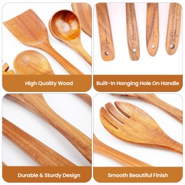 Teak Wood Kitchen Utensils- Set of 10 Cooking Utensils Spatulas- D.Sirez's Premium Quality Cooking Essential Teak Wooden Spoon and Spatulas for Daily Use