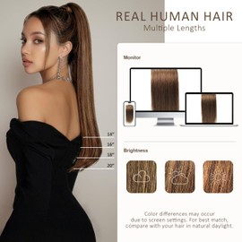 JIAMEISI 20 Inch Ponytail Extension Wrap Around Clip in Ponytail Human Hair Extensions, 90G #4 Medium Brown Straight Pony Tails Hair Extensions Hairpiecefor Women Hairpiece