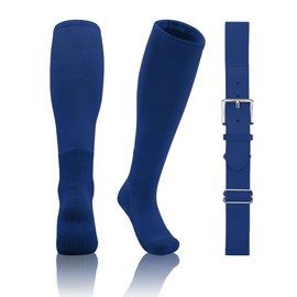 QBK 2T/3T/4T/5T Toddler Baseball Socks And Belt Youth Softball Tee Ball Combo Set for Boy Girl (1 Pairs of Socks & 1 Belt)(ROYAL BLUE 11-13Y)