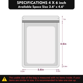 Durimoiy 100-pack mylar bags with clear window holographic resealable packaging bag for small bussiness sealable zipper pouch sample bags, food,jewelry,Lipgloss,bath salt（4×6 inch,black ）