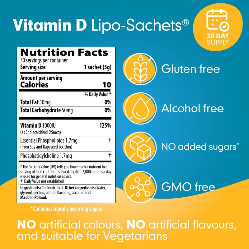 Lipo-Sachets Liposomal Liquid Gel Vitamin D3 1000IU - 30 High