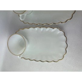 anchor hocking Vintage Anchor Hocking Snack Set Plates & Cups 22K Gold Trim Milk White NOS