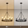 8-Light Farmhouse Wagon Wheel Chandelier, D24" Black Round Chandeliers for