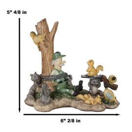 Ebros Gift 'No Hunting in Our Forest' Whimsical Jungle Patrol Animal Squad Rabbit Turkey Squirrel Raccoon and Bear with Tied Up Hunter by Tree Figurine Decorative Cabin Lodge Farmhouse Accent
