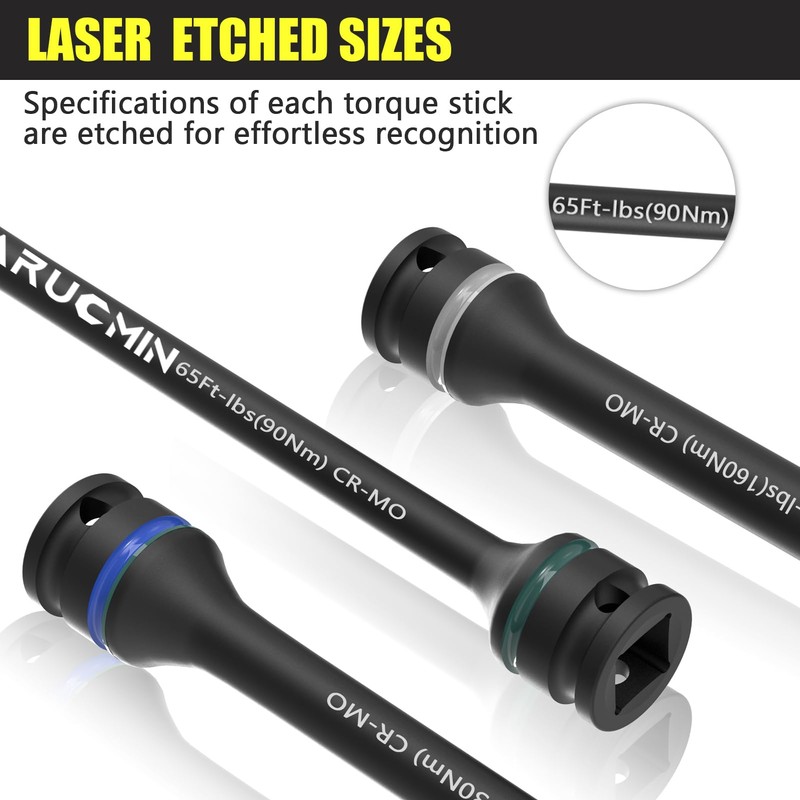 ARUCMIN 1/2" Drive Torque Limiting Extension Bar Set, 10-Piece Lug